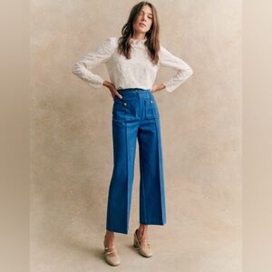Sezane Emilio Trousers Denim Blue | size 8 | EUC